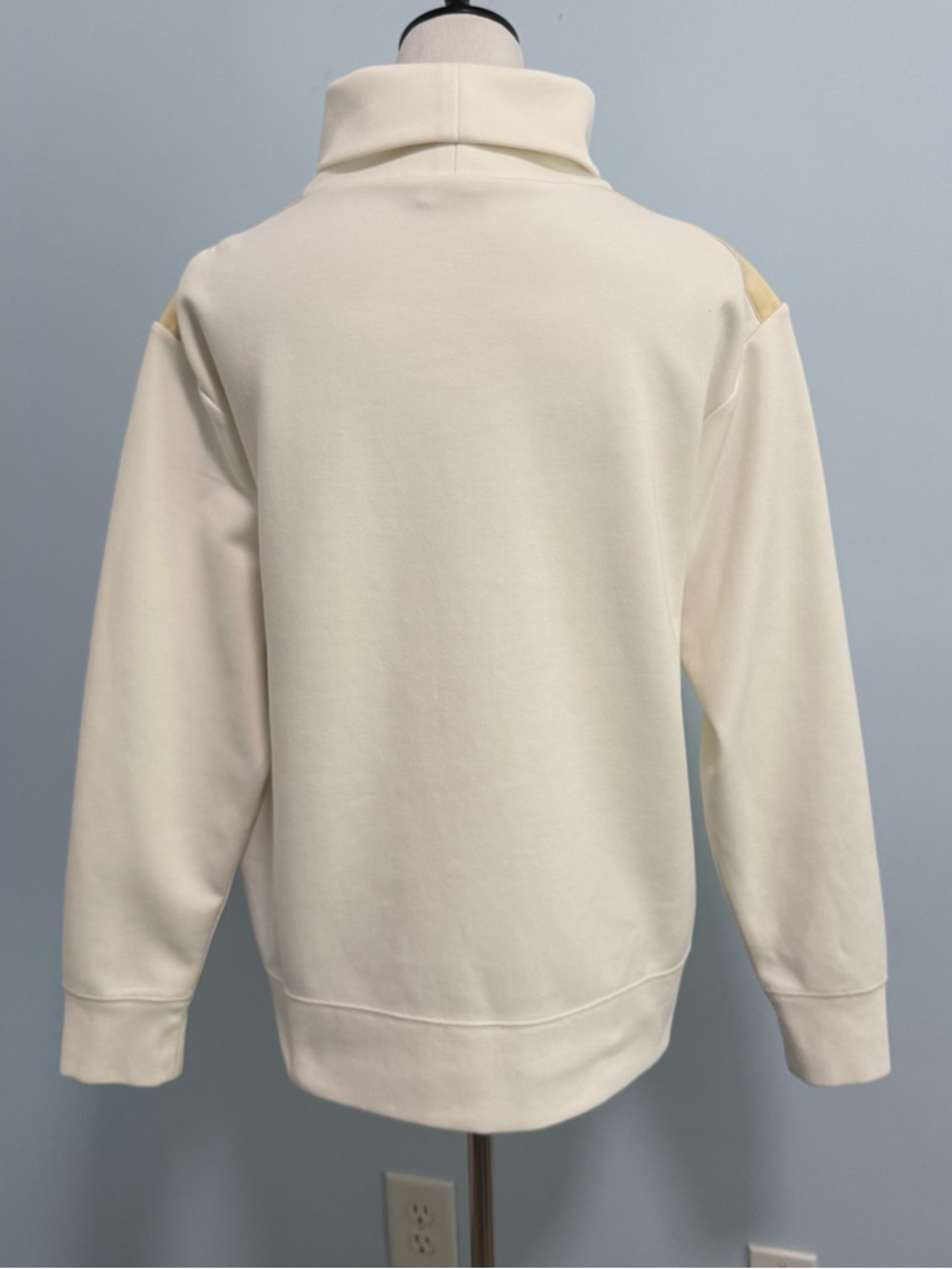 POLO RALPH LAUREN Women White Turtleneck Pullover Leather Shoulder Panels Sz M - Picture 3 of 6